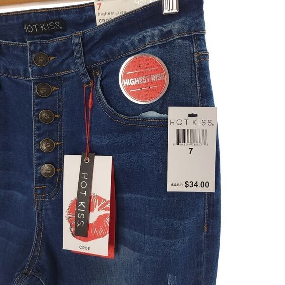 Hot Kiss Highest Rise Crop Womens Size 7 Distressed Button Fly Jeans - Picture 7 of 15